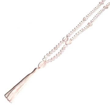 Close up of Handmade Love Mala Necklace – Rose Quartz Heart Chakra Healing
